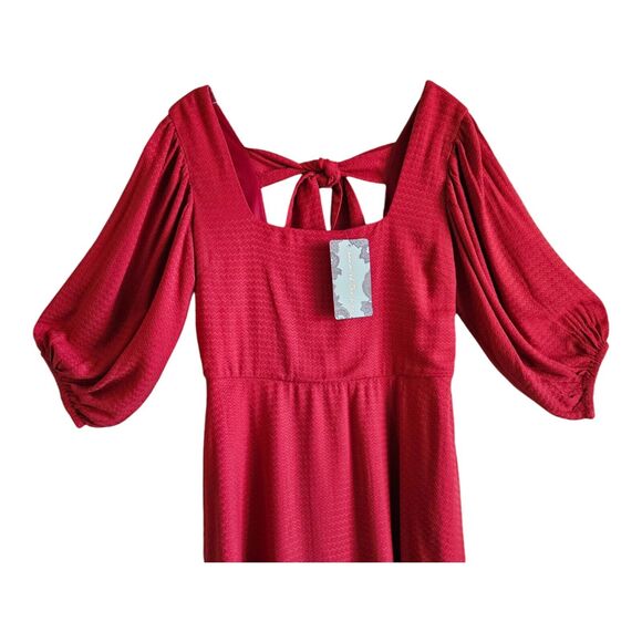 BAND OF THE FREE Women M Josette Dress Aurora Red Puff Sleeve Mini Flared Lined - Picture 6 of 10